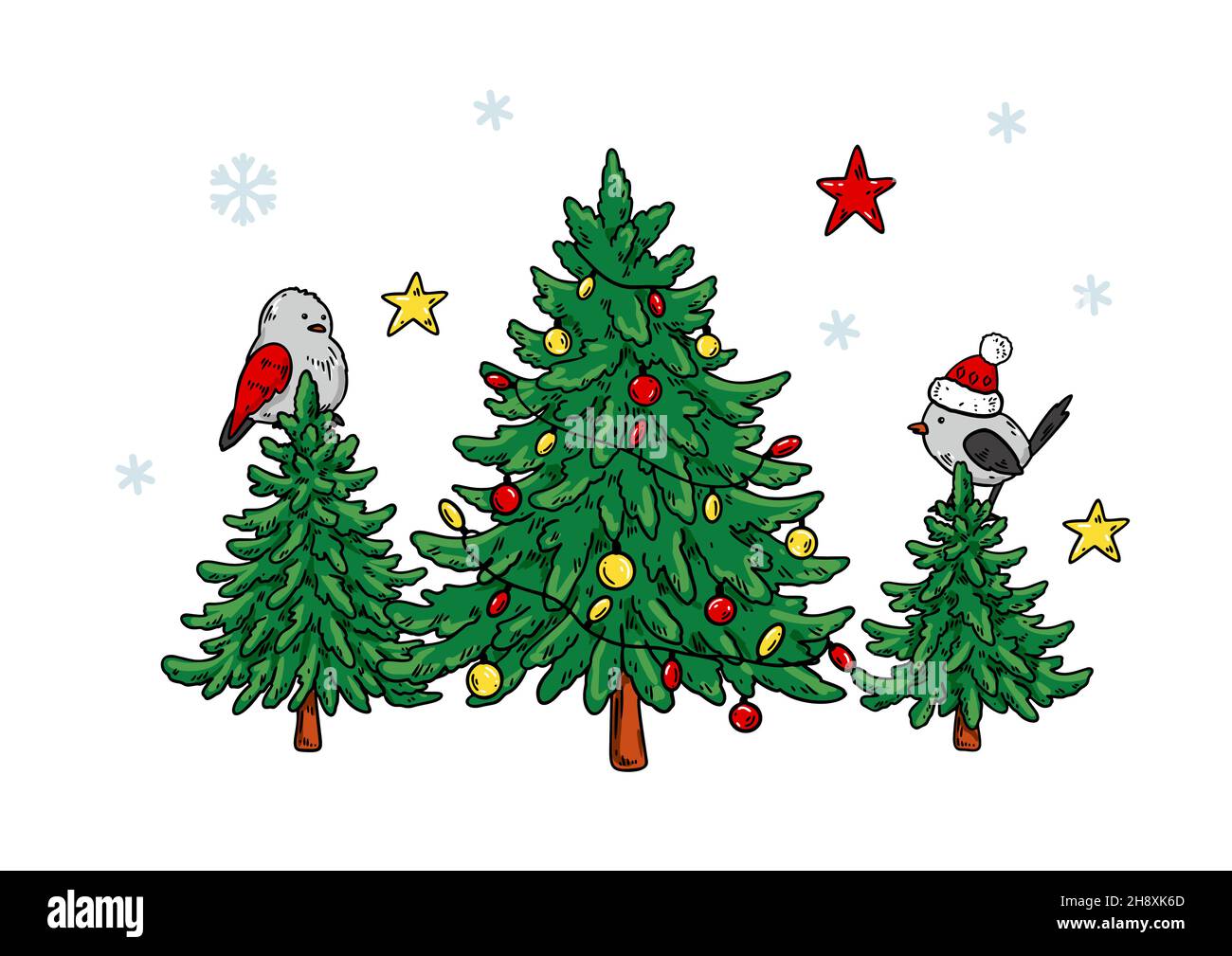 Horizontal Merry Christmas and Happy New Year greeting card with cute ...