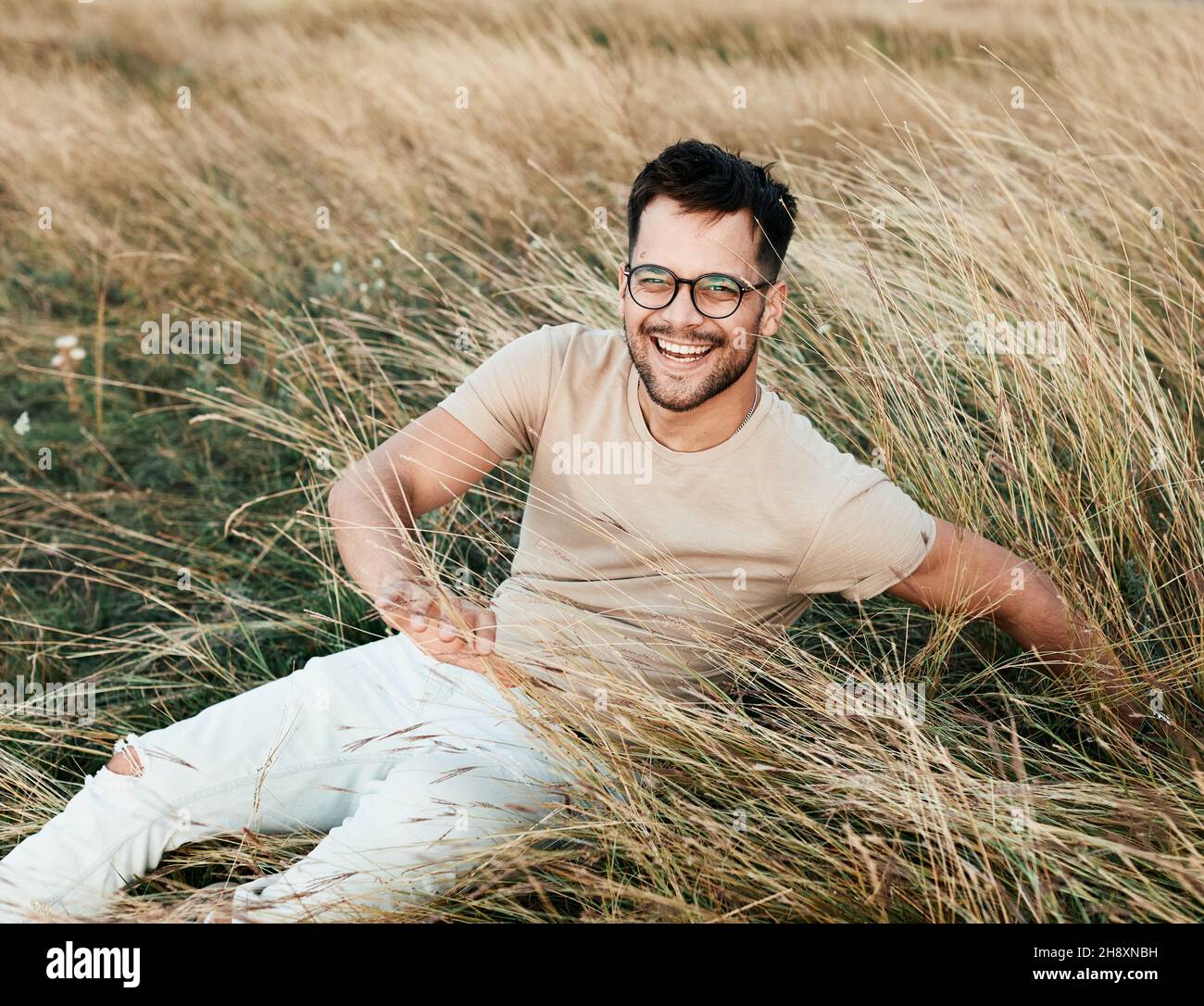man outdoor portrait adult young male lifestyle guy handsome fashion attractive model casual nature Stock Photo
