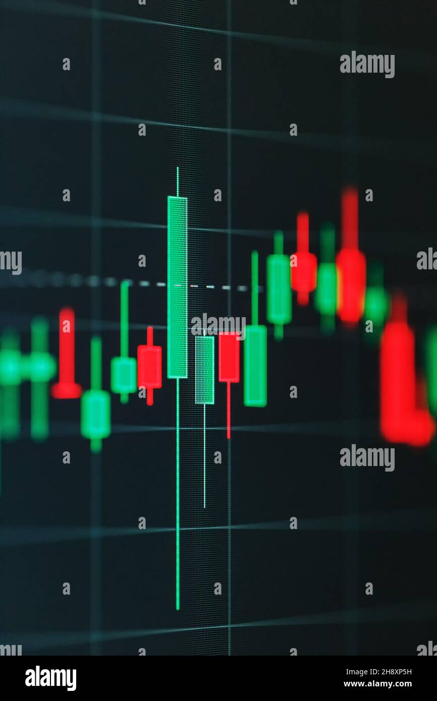 Forex chart of green and red sticks of stock market trading. Soft focus ...