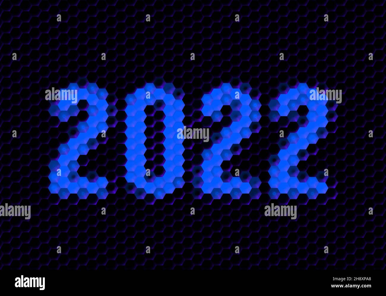 Sign of the 2022 year with hex pixel grid. New Years number or digits ...