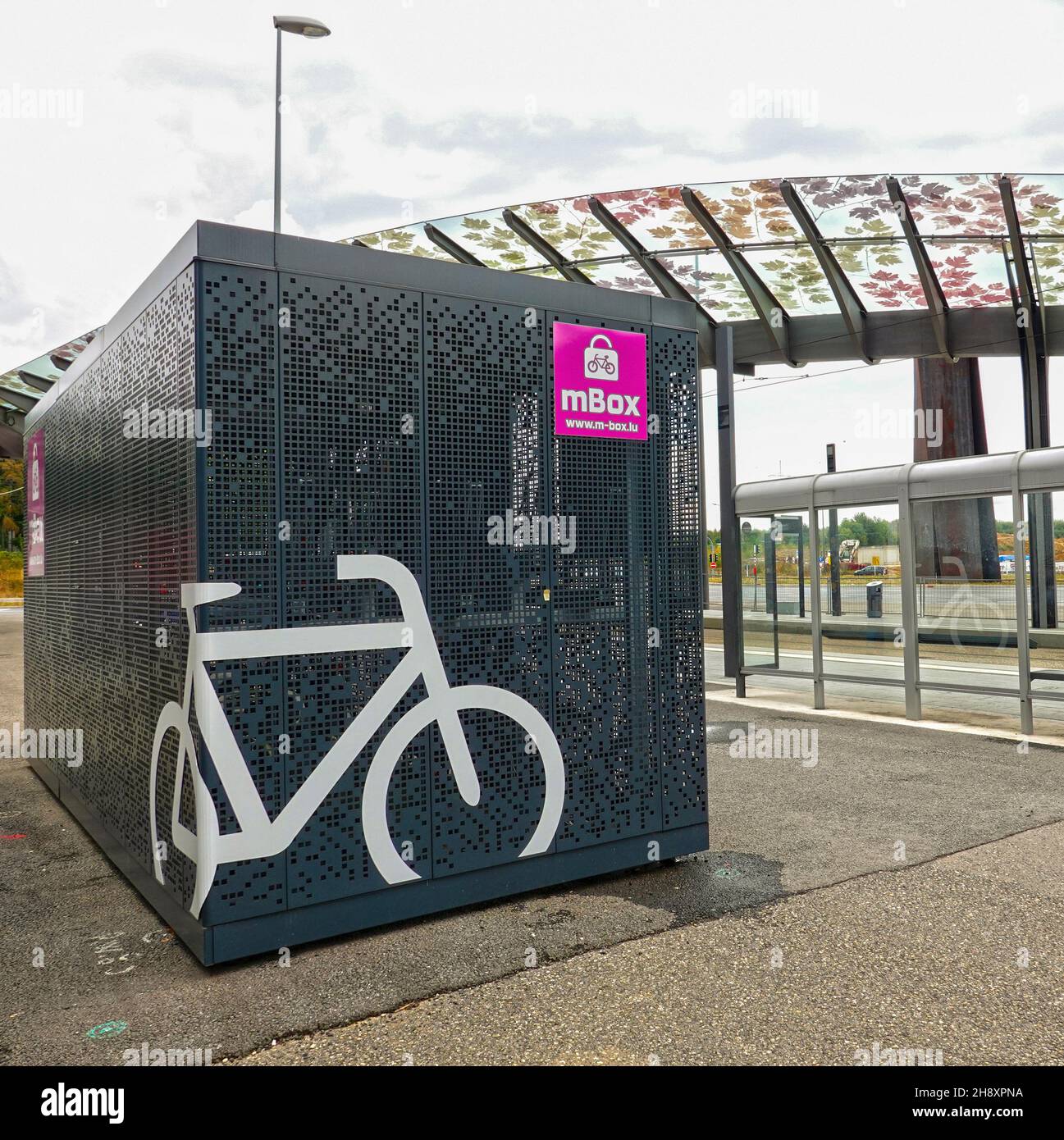 Luxembourg City, Luxembourg – September 2, 2020: Bicycle locker at the tram station Kirchberg Luxexpo in Luxembourg City Stock Photo