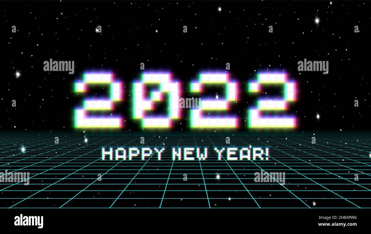 2022 New Year sign with glitched glowing pixels and grid. Winter ...
