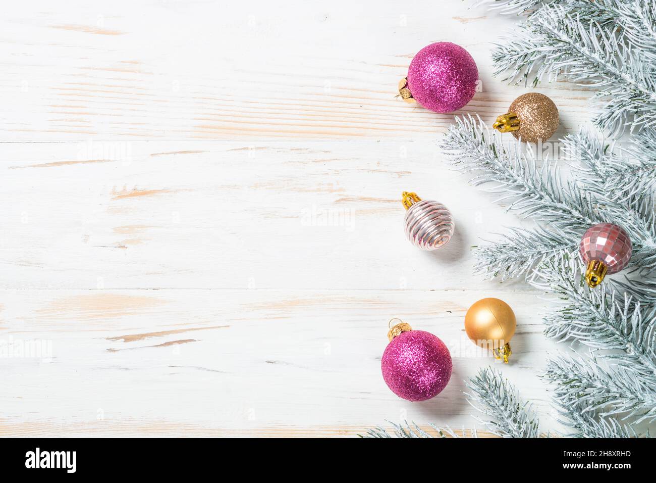 Christmas background with fir tree and golden holiday decorations Stock ...