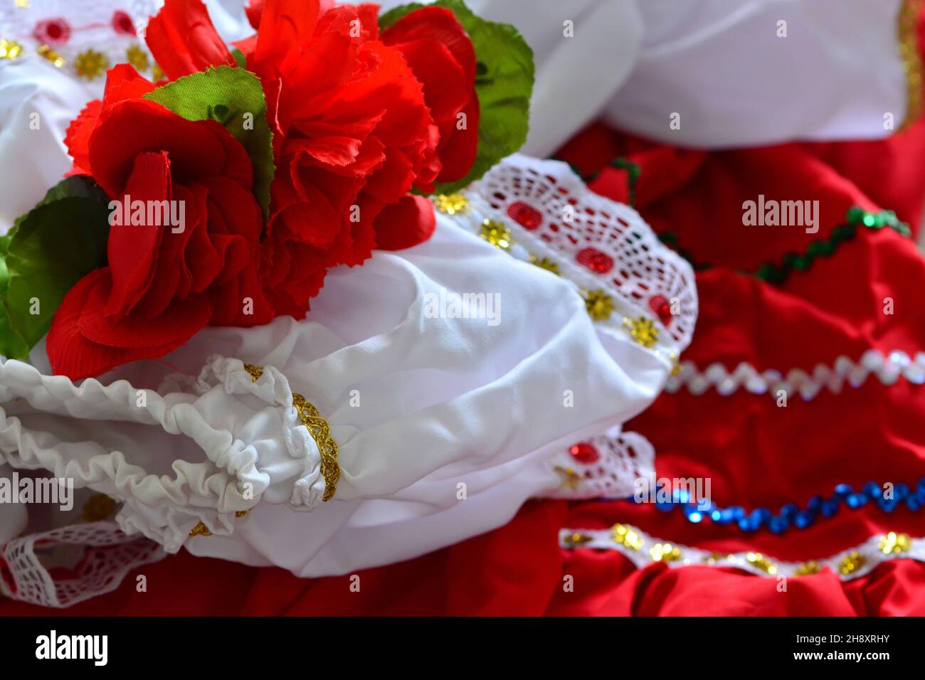Close up view of traditional colombian cumbia dress. Background Stock Photo