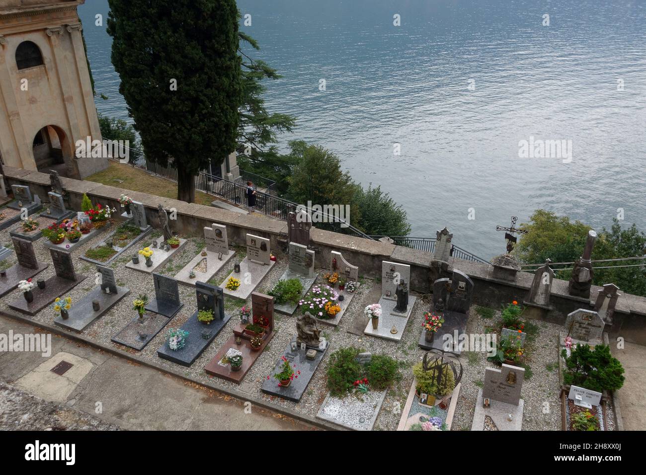 Brienno church and cemetery overlooking Lake Como in the Province of Como in the Italian region Lombardy. Stock Photo