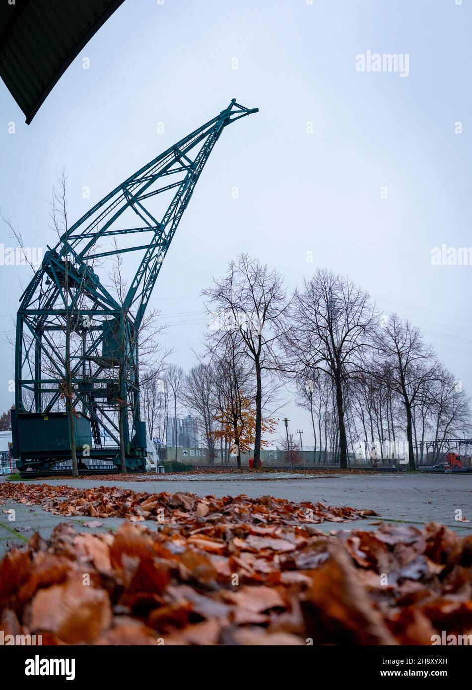 Present view of the old crane of the Meyer shipyard in Papenburg, Germany Stock Photo