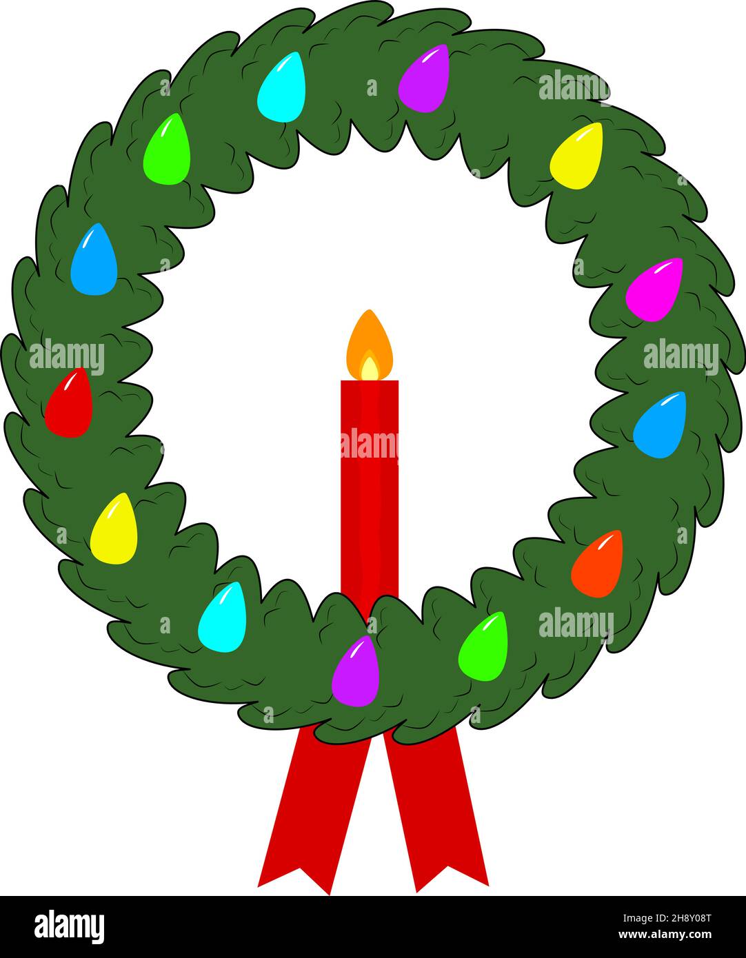 Abstract Christmas wreath with color lights and candle - Vector Illustration Stock Vector