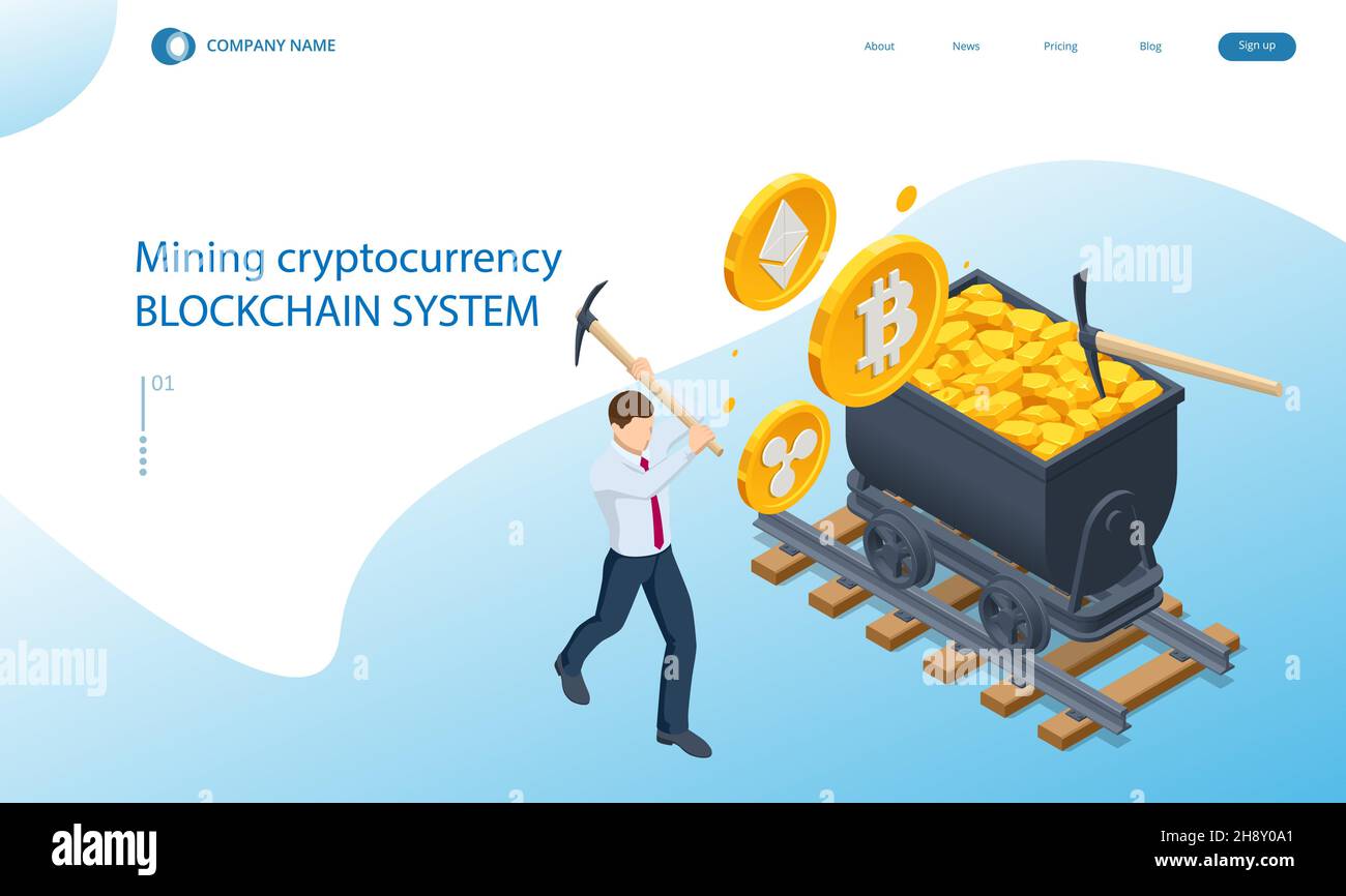 Isometric Cryptomining farm concept. Cryptocurrency Mining Equipment. Mining cryptocurrency Coin Using GPU Card Stock Vector