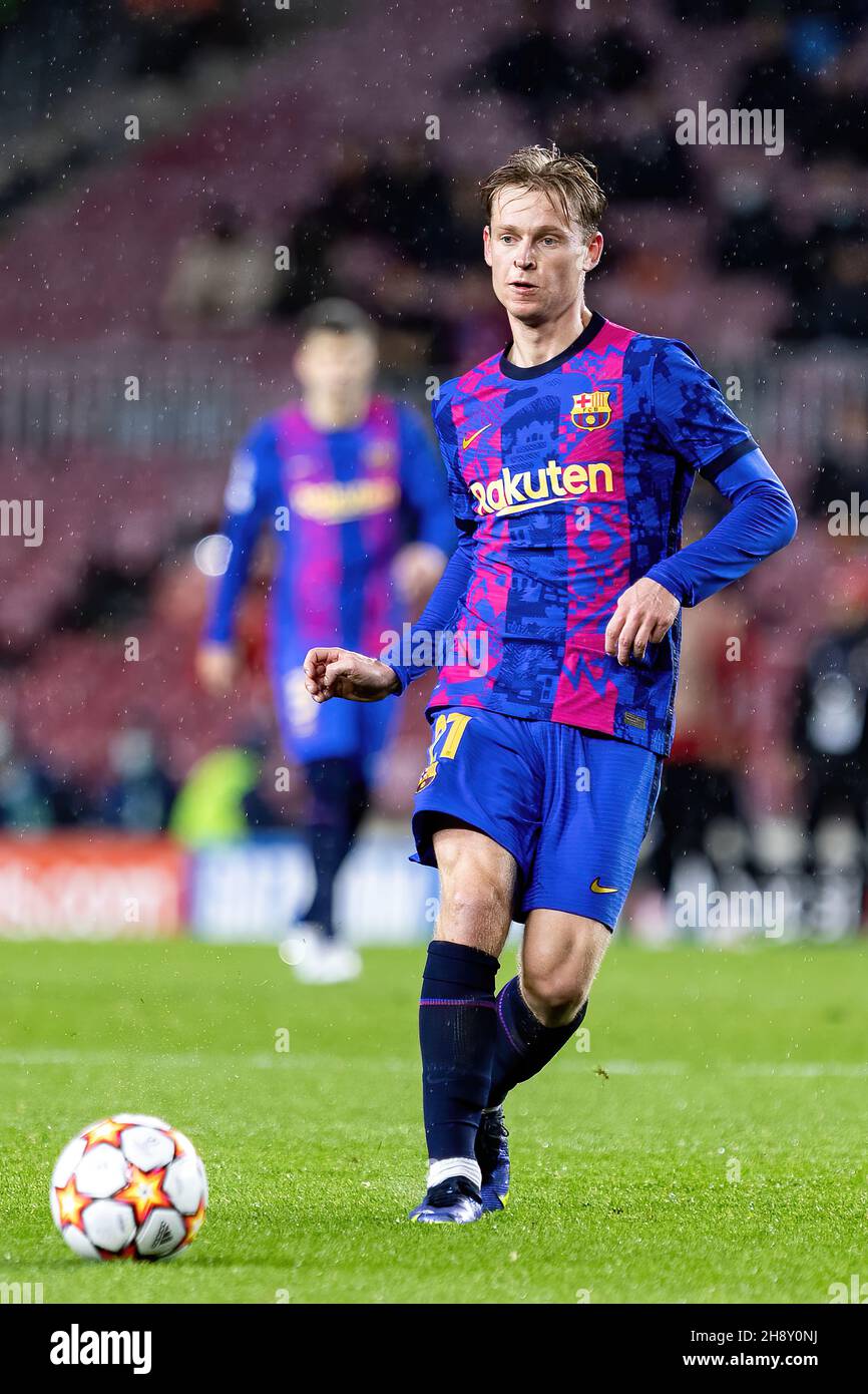 BARCELONA - NOV 23: Frenkie De Jong in action during the Uefa Champions League match between FC Barcelona and Benfica at the Camp Nou Stadium on Novem Stock Photo