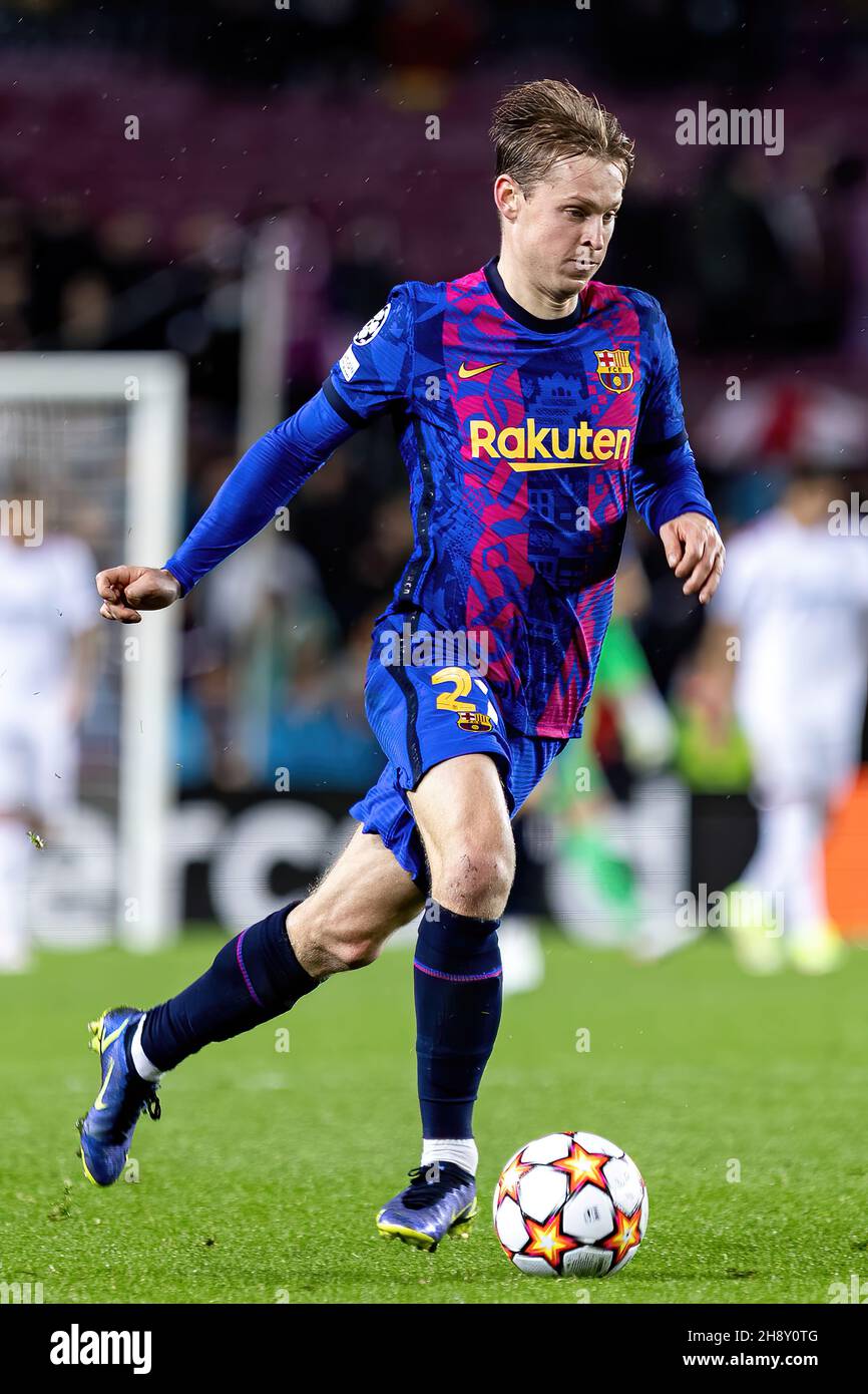 BARCELONA - NOV 23: Frenkie De Jong in action during the Uefa Champions League match between FC Barcelona and Benfica at the Camp Nou Stadium on Novem Stock Photo