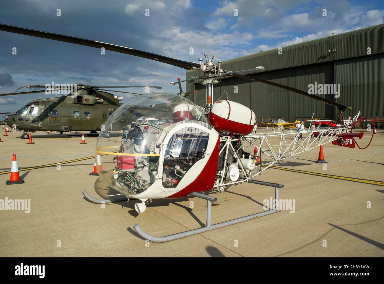 Westland AB-47G-3B-1 helicopter G-BFYI on static display at the RAF Waddington airshow. Owned by Kevin Mayes. Civilian, was XT167 Army Air Corps Stock Photo