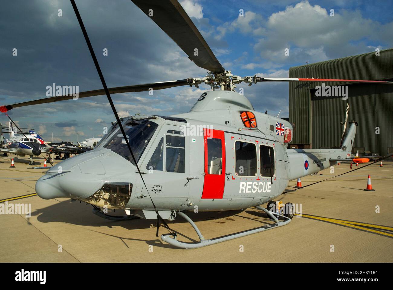 RAF Bell 412EP Griffin HAR2 helicopter ZJ703 on static display at the RAF Waddington airshow. 84 Squadron Royal Air Force Rescue helicopter Stock Photo