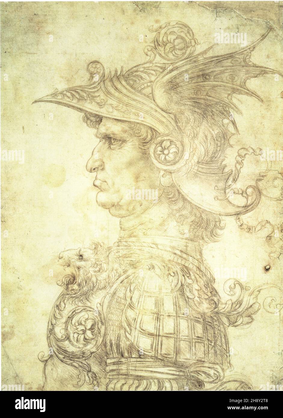 Leonardo da Vinci. ANTIQUE WARRIOR.1472.METALPOINT ON PREPARED PAPER