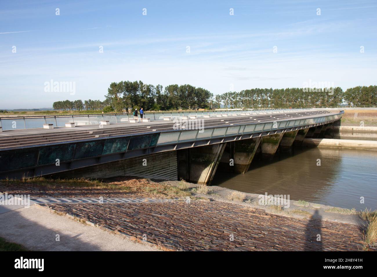 Dam and bridge over the Couesnon River near Mont Saint-Michel, France Stock Photo