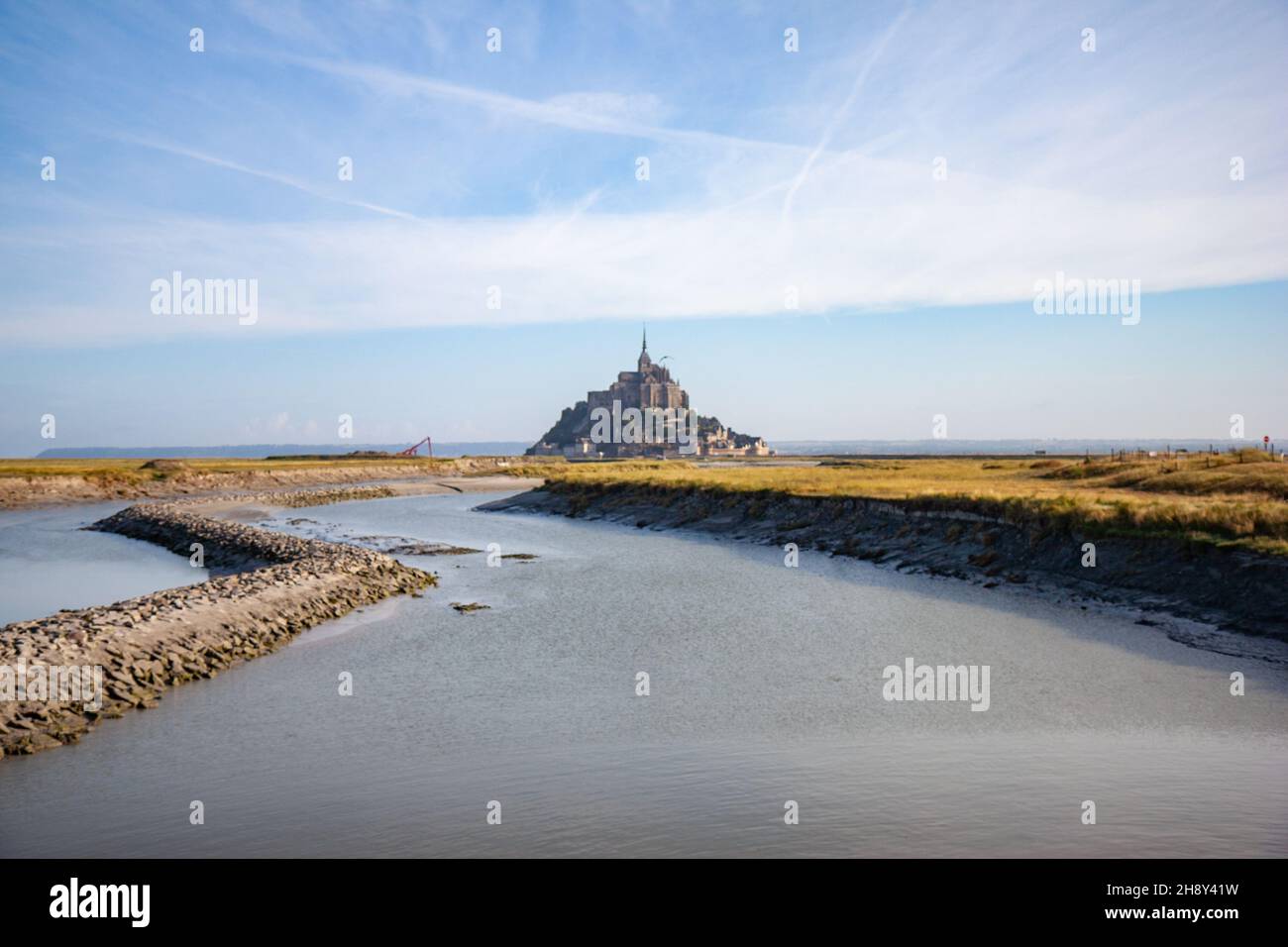 Mont Saint-Michel looking over the banks of the Couesnon river, France Stock Photo