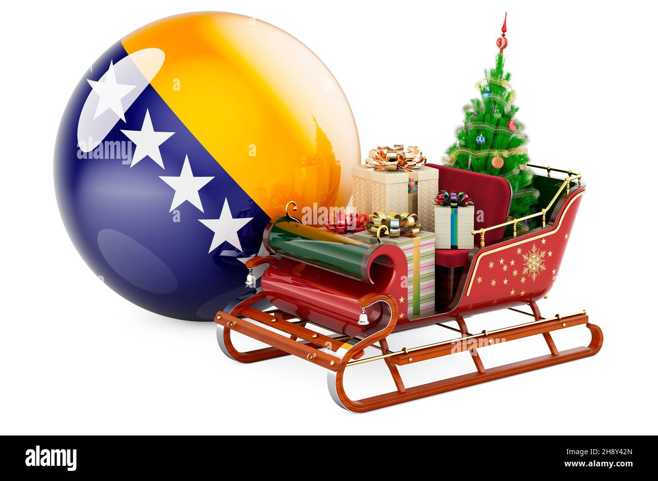 Christmas in Bosnia and Herzegovina, concept. Christmas Santa sleigh