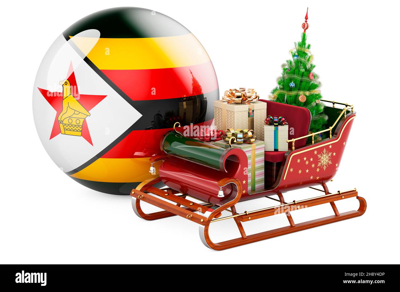 Christmas in Zimbabwe, concept. Christmas Santa sleigh full of gifts