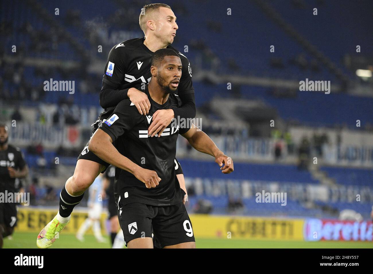 Rome, Italy. 02nd Dec, 2021. Norberto Bercique Gomes Betuncal (Udinese) celebrates after scoring the goal 0-1 during the Italian Football Championship League A 2021/2022 match between SS Lazio vs Udinese Calcio at the Olimpic Stadium in Rome on 02 December 2021. Credit: Independent Photo Agency/Alamy Live News Stock Photo
