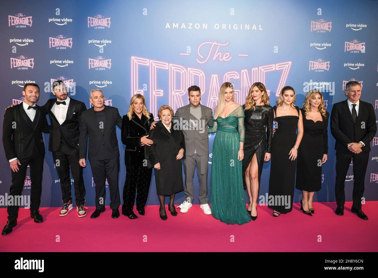 Milan, Italy, December 2, 2021, Family photo during the ‘The Ferragnez - The series’  premiere in Milan, Italy on December 2, 2021 Stock Photo