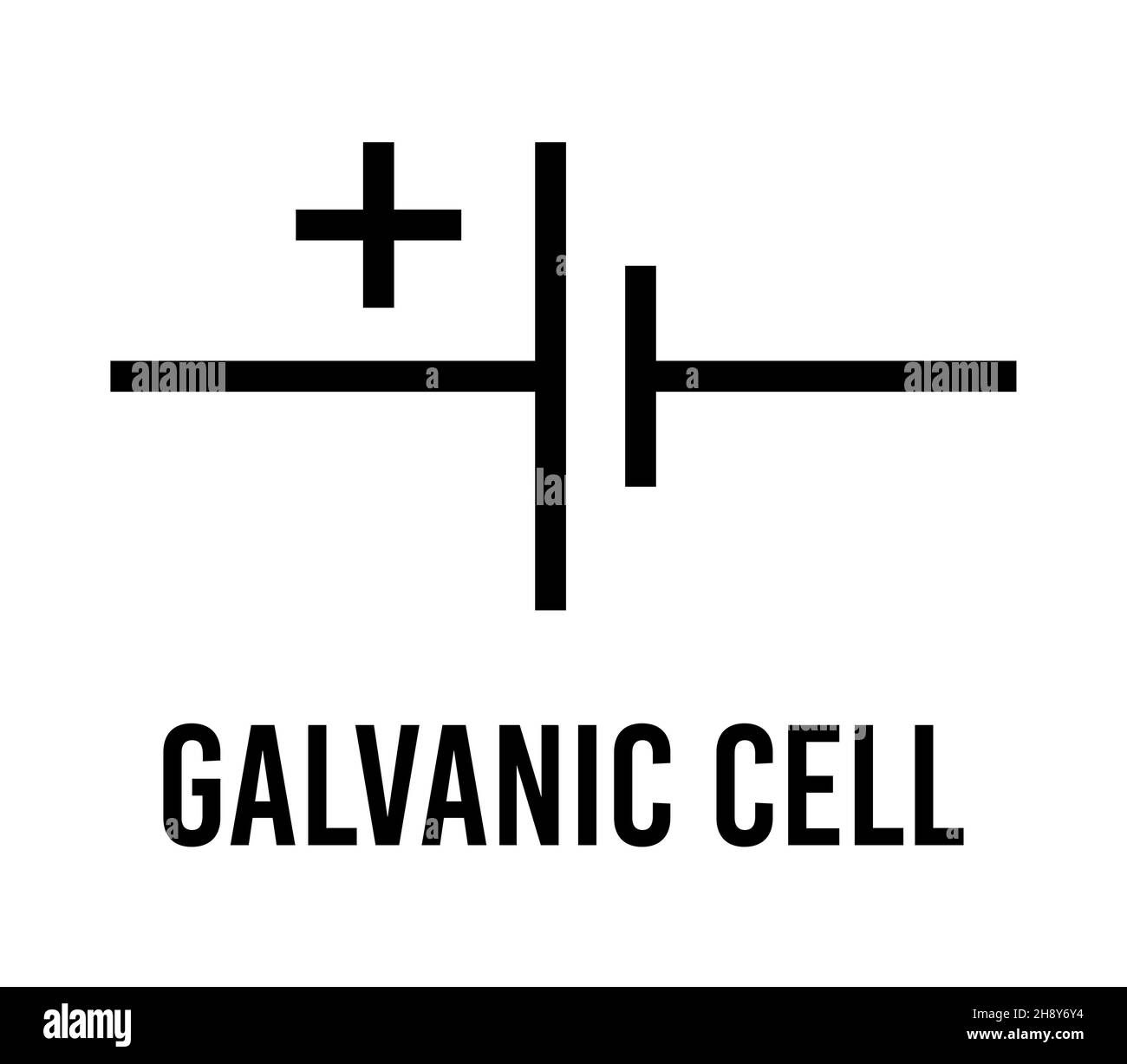 Galvanic cell electronic component, vector icon flat design concept. Electricity physics scheme for education. Black on white background. Stock Vector