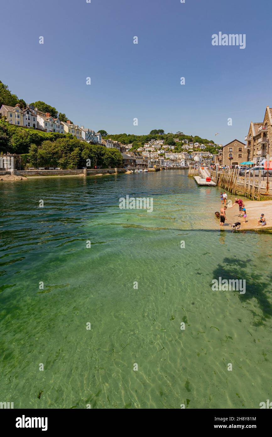 The East Looe River and West Looe just before the river flows into the sea - Looe, Cornwall, UK. Stock Photo