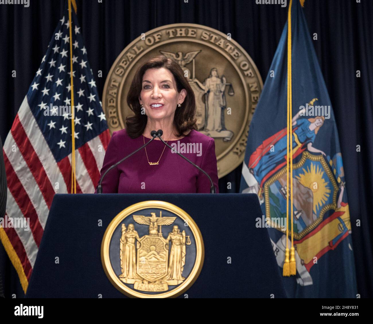 New York, New York, USA. 2nd Dec, 2021. Governor Kathy Hochul updated New Yorkers on the state's progress combating COVID-19 during a press conference at her office in New York City on 02 Dec 2021. (Credit Image: © Debra L. Rothenberg/ZUMA Press Wire) Stock Photo