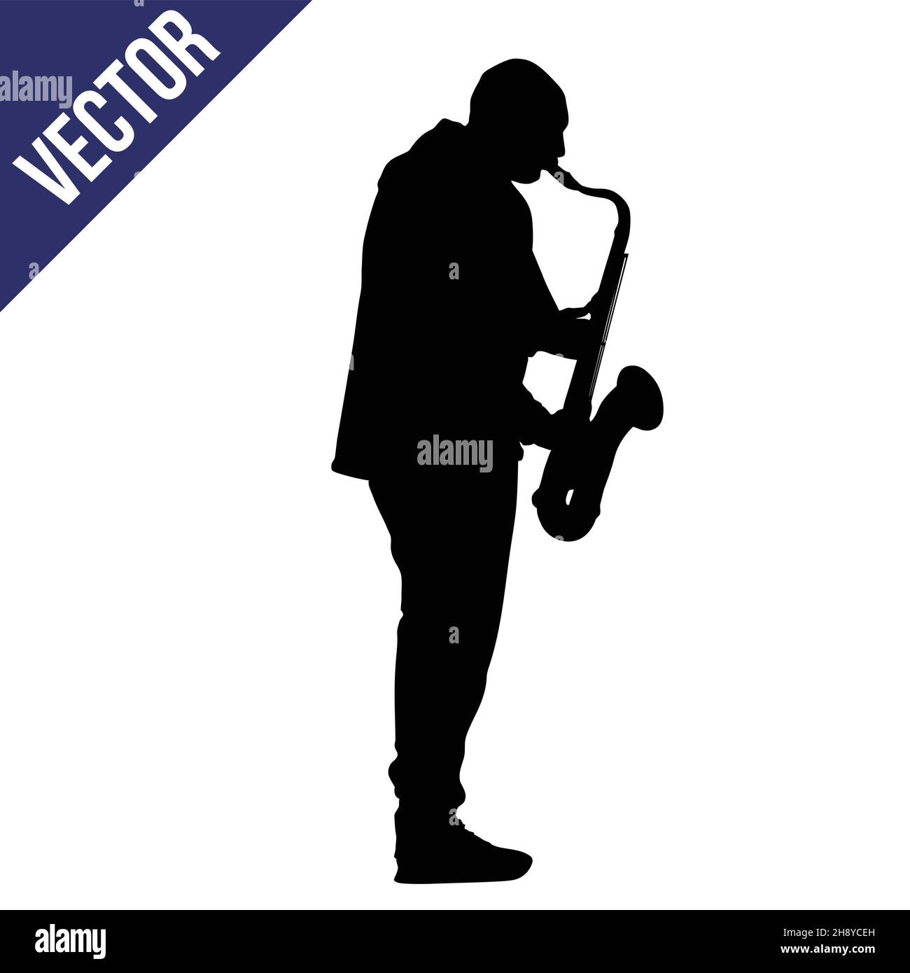 Saxophone player silhouette on white background, vector illustration