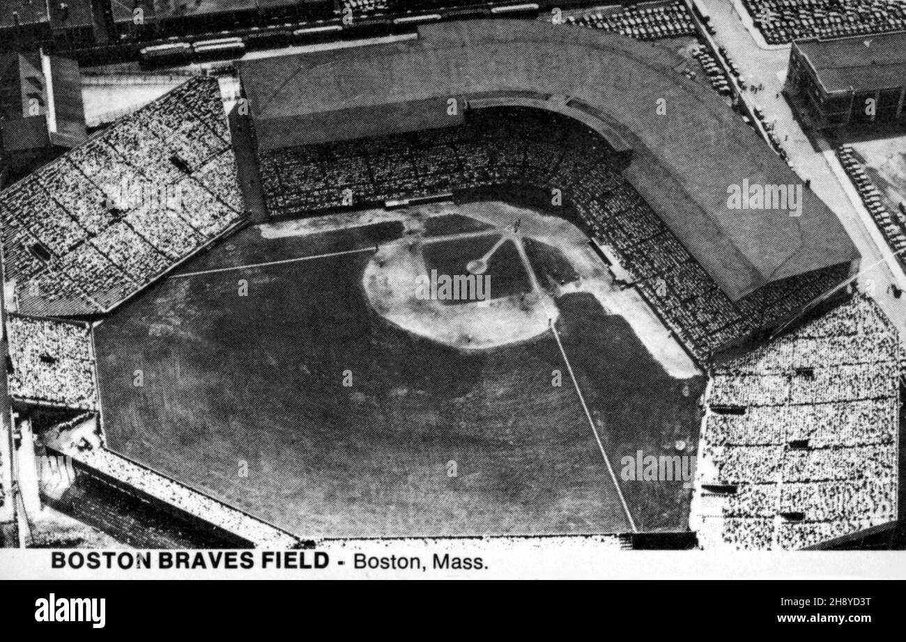 Souvenir postcard depicting the Boston Braves Field in Boston, MA. Stock Photo