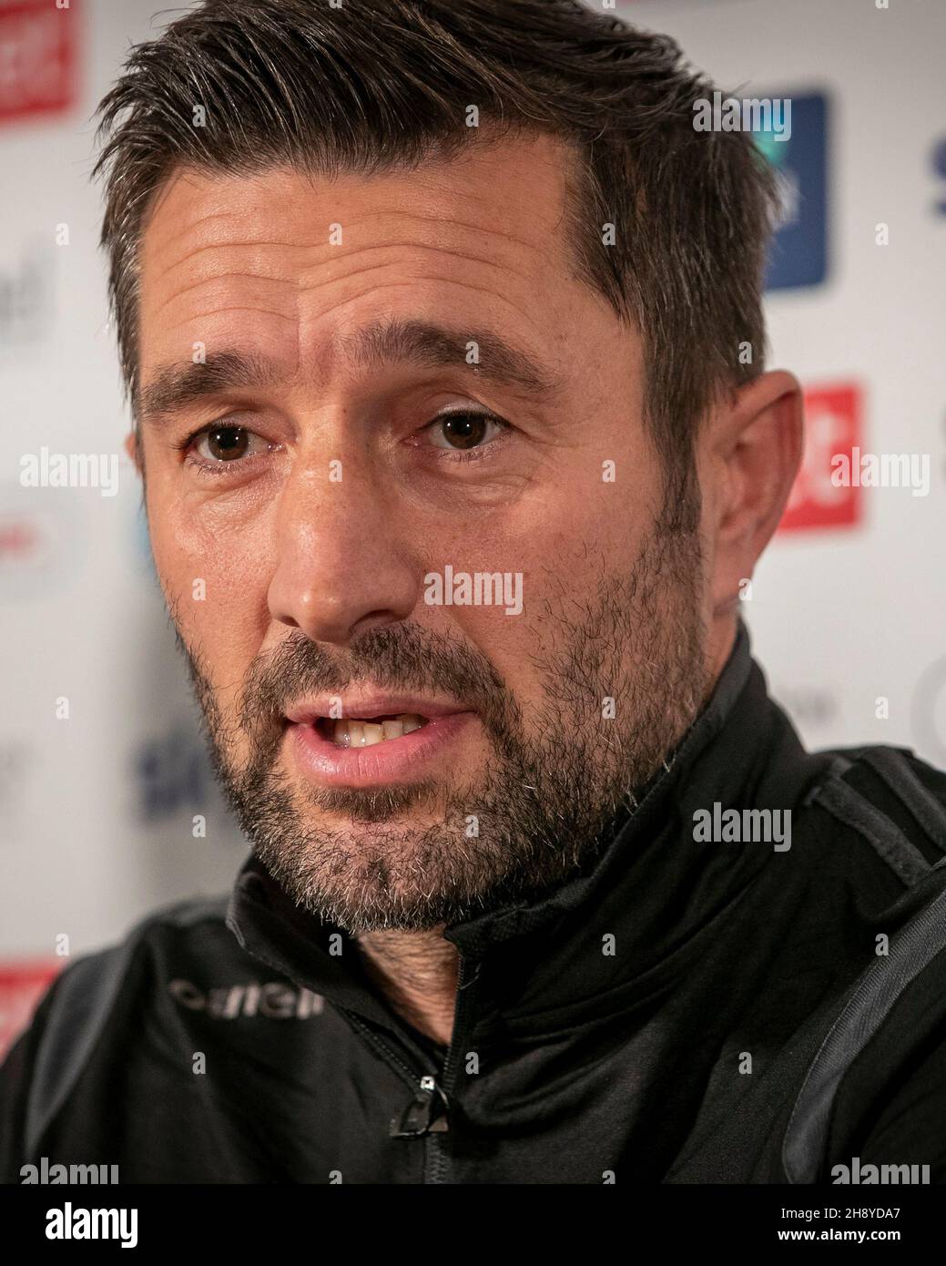 HARTLEPOOL, GBR. DEC 2ND. Hartlepool manager Graeme Lee speaks to the press after his first training session with his new players after being appointed manager at Victoria Park, Hartlepool on Thursday 2nd December 2021. (Credit: Mark Fletcher | MI News) Credit: MI News & Sport /Alamy Live News Stock Photo