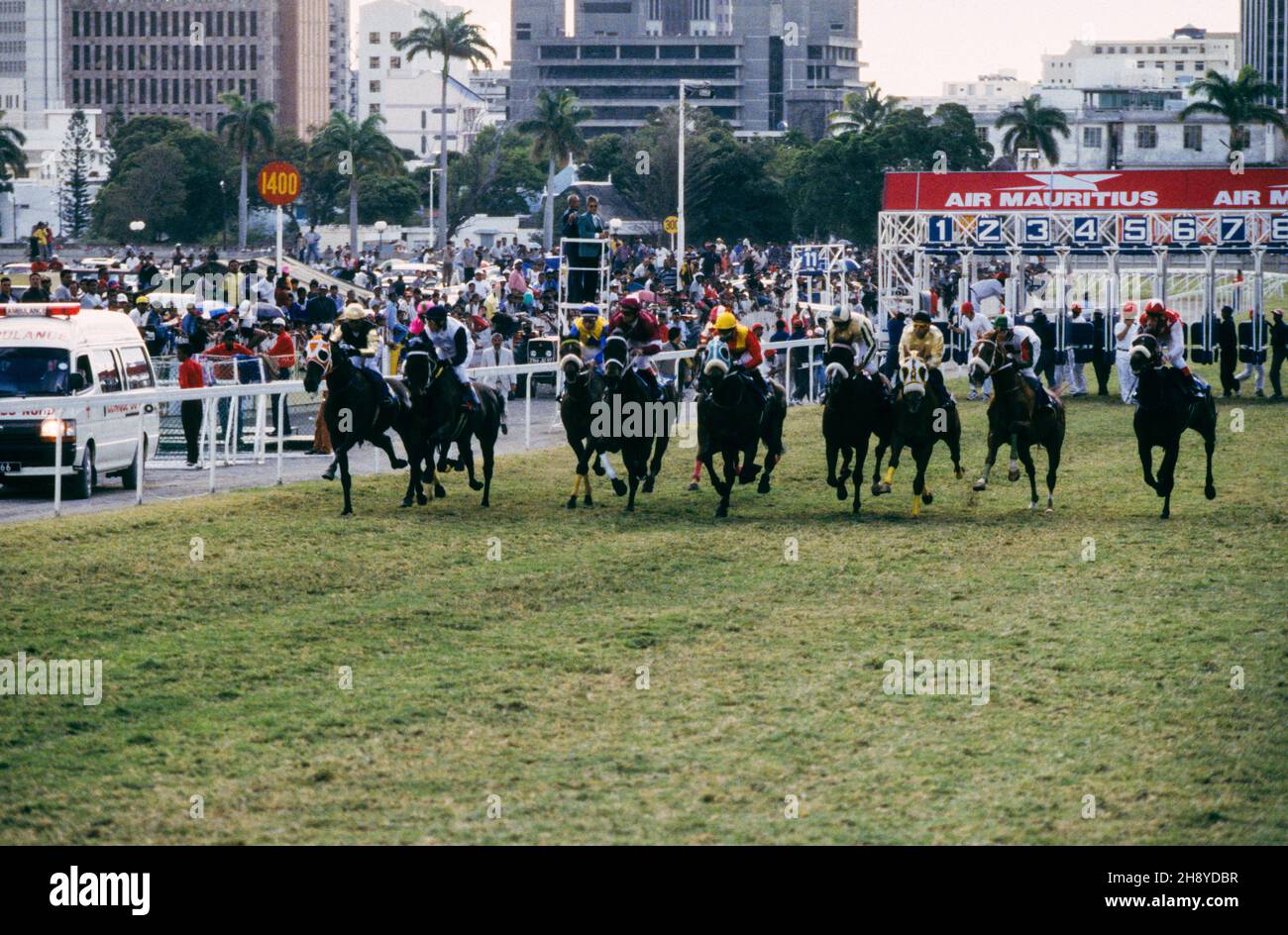 Start at the horse races of Port Louis Stock Photo