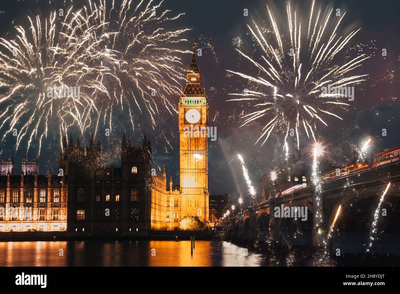 fireworks over Big Ben New Year celebrations in London, UK Stock Photo - Alamy