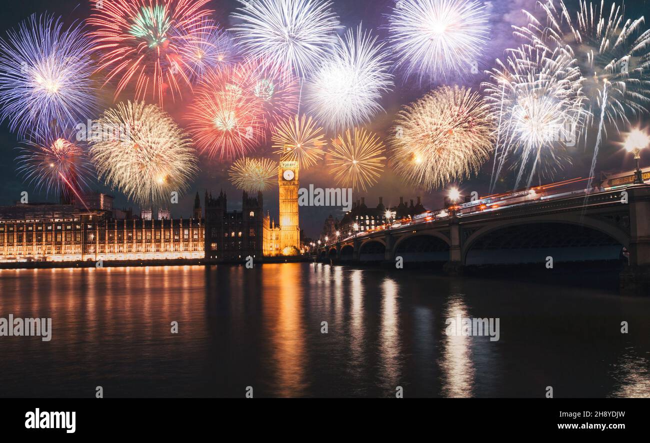 fireworks over Big Ben New Year celebrations in London, UK Stock Photo - Alamy