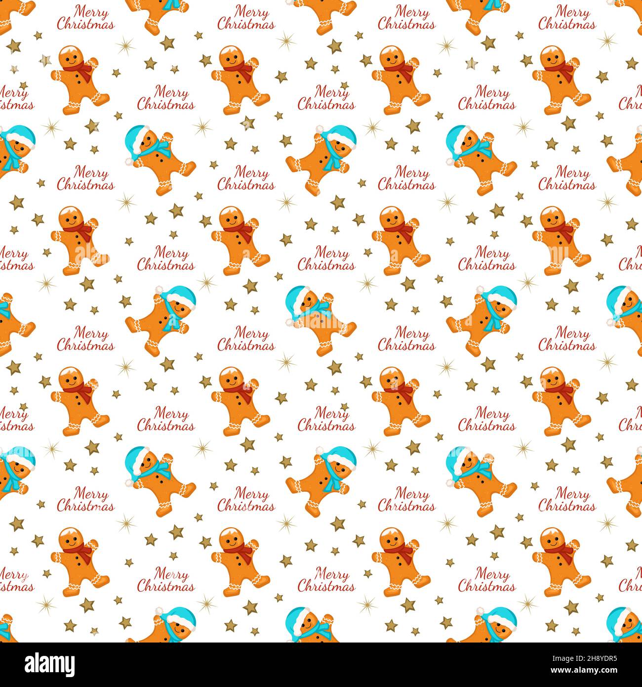 Seamless pattern from gingerbread man cookies and inscription merry ...