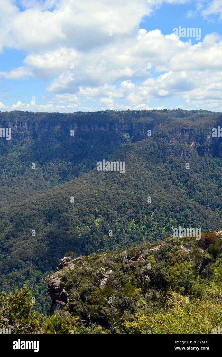A view into the Jamison Valley from Lincolns Rock in the Blue Mountains, NSW Stock Photo