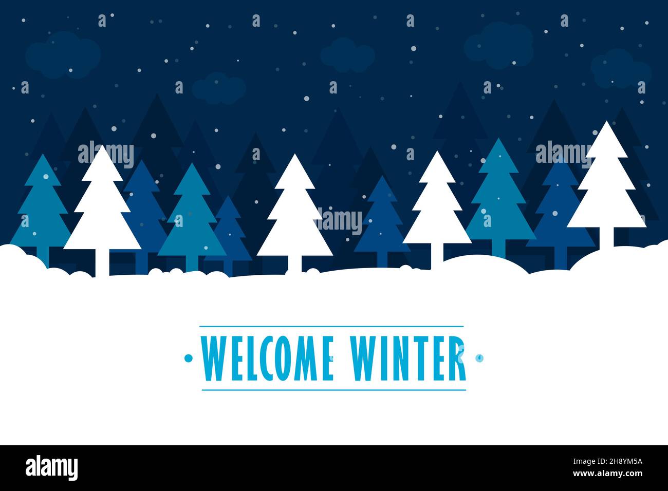 Beautiful winter landscape at night with fir trees and snow. Flat ...