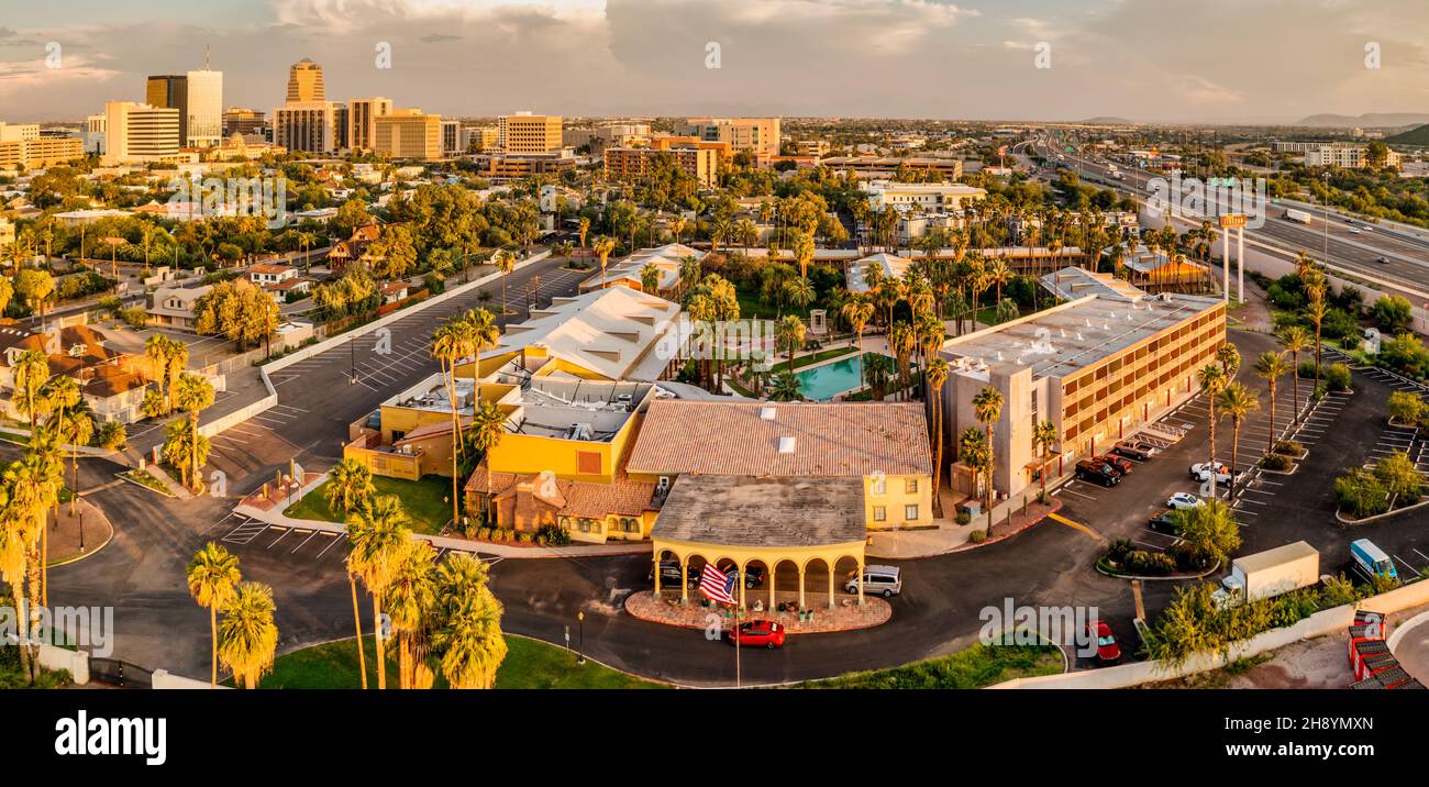 Vibrant sunset colors on Hotel Tucson a boutique hotel in city