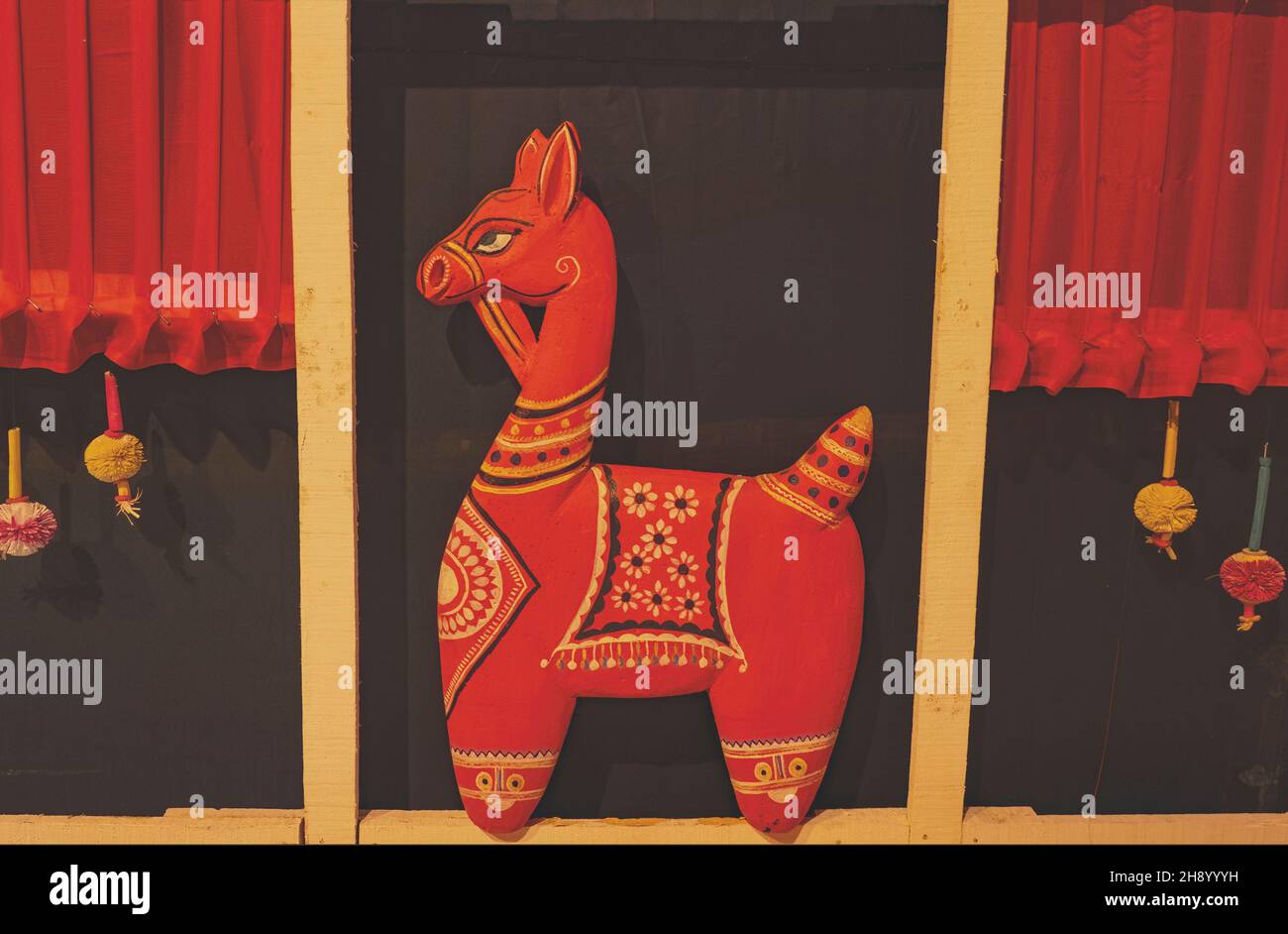 Replica,of Famous,Terracotta,Horse of,Bankura,West Bengal ,pasted,on ,Goddess Durga,Pavilion,S.W.Kolkata,Indi Stock Photo
