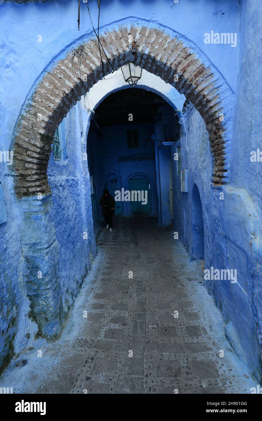 Traditionally blue painted houses in the medina of Chefchaouen in the