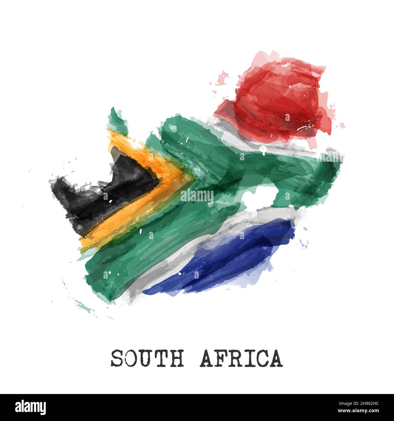 South africa flag and map watercolor painting and color splatter on white isolated background . Vector . Stock Vector