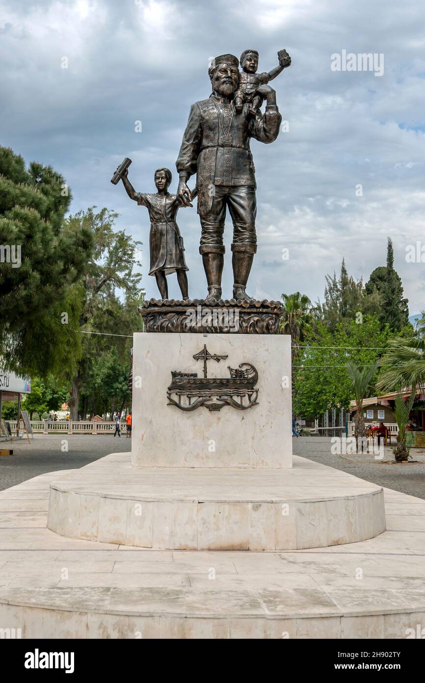 The statue of Saint Nicholas located in the centre square of Demre, formerly Roman Myra, on the Mediterranean coast of Turkey. Stock Photo