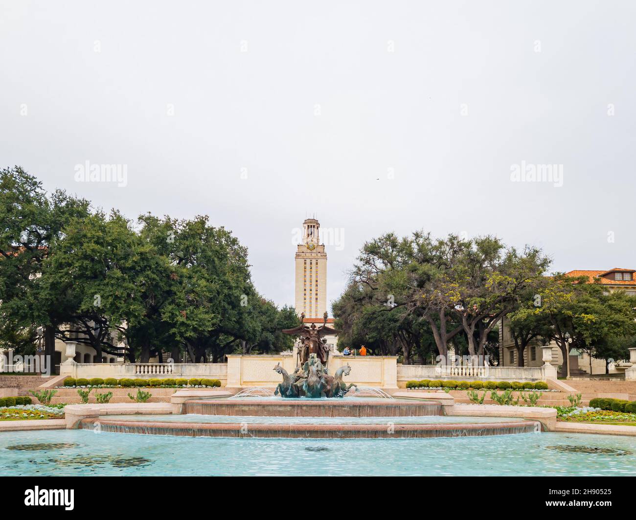 Overcast view of the UT Tower of University of Texas at Austin, Texas Stock Photo