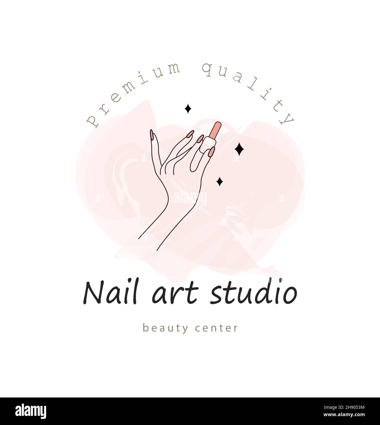 Vector logo template for nail art studio. Modern design for manicure and pedicure salon beauty and spa center. Linear illustration isolated on pink Stock Vector