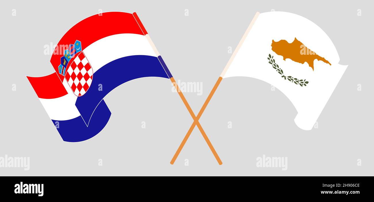 Crossed and waving flags of Cyprus and Croatia. Vector illustration