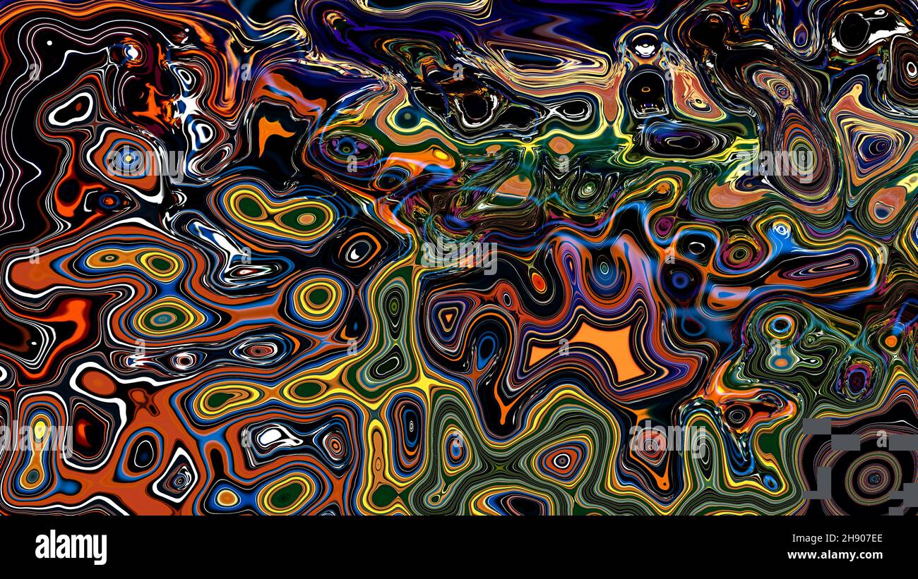 Abstract multicolored dark liquid marble background. Stock Photo