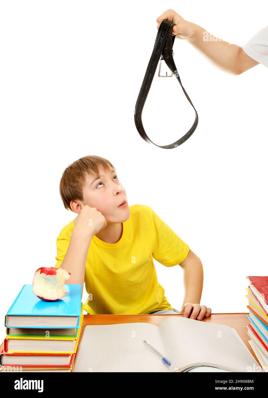 Parent threaten Son with a Belt Isolated on the White Background Stock Photo Alamy