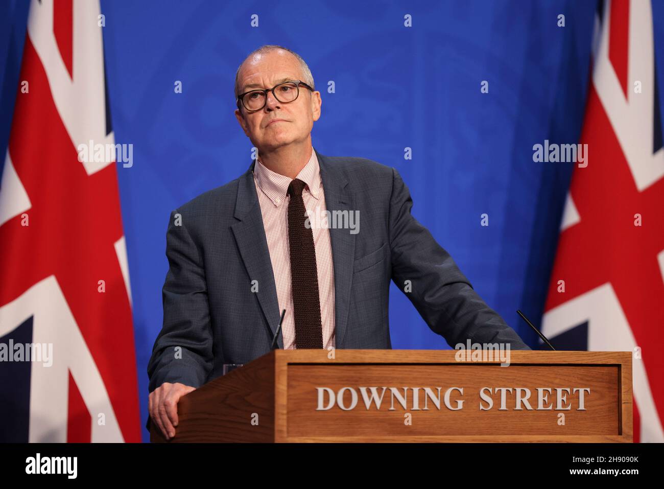 CHEQUERS, ENGLAND, UK - 19 July 2021 - Prime Minister Boris Johnson holds a virtual COVID-19 press conference from Chequers alongside Sir Patrick Vall Stock Photo