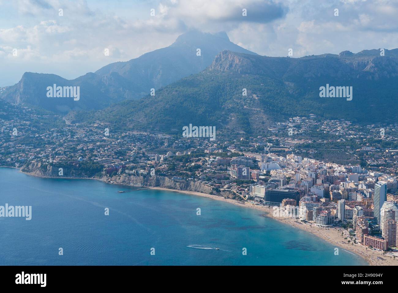 Aerial view of a coastal buildings with mountains on background Stock ...