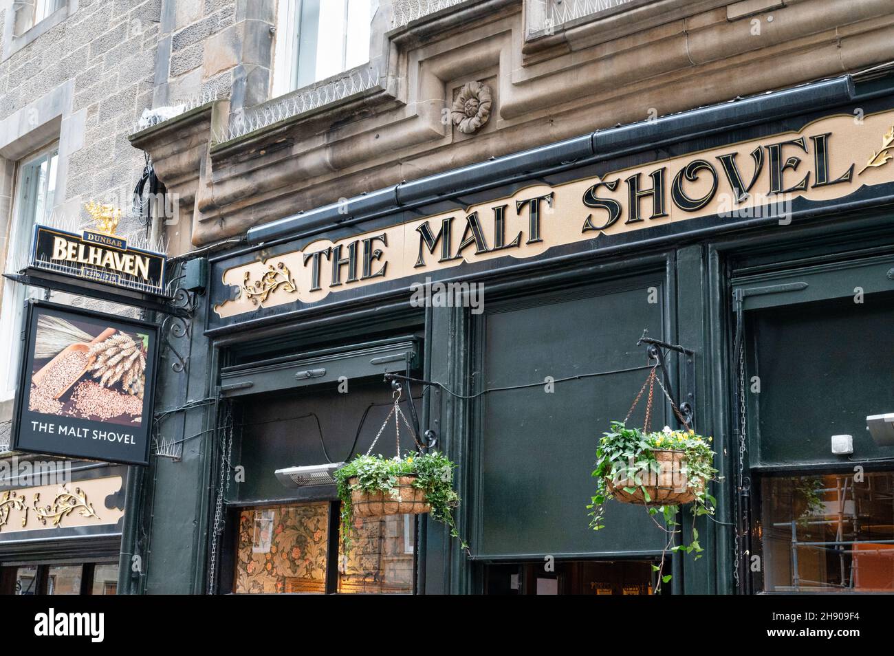 Edinburgh, Scotland- Nov 20, 2021:  The front of The Malt Shovel bar in Edinburgh. Stock Photo