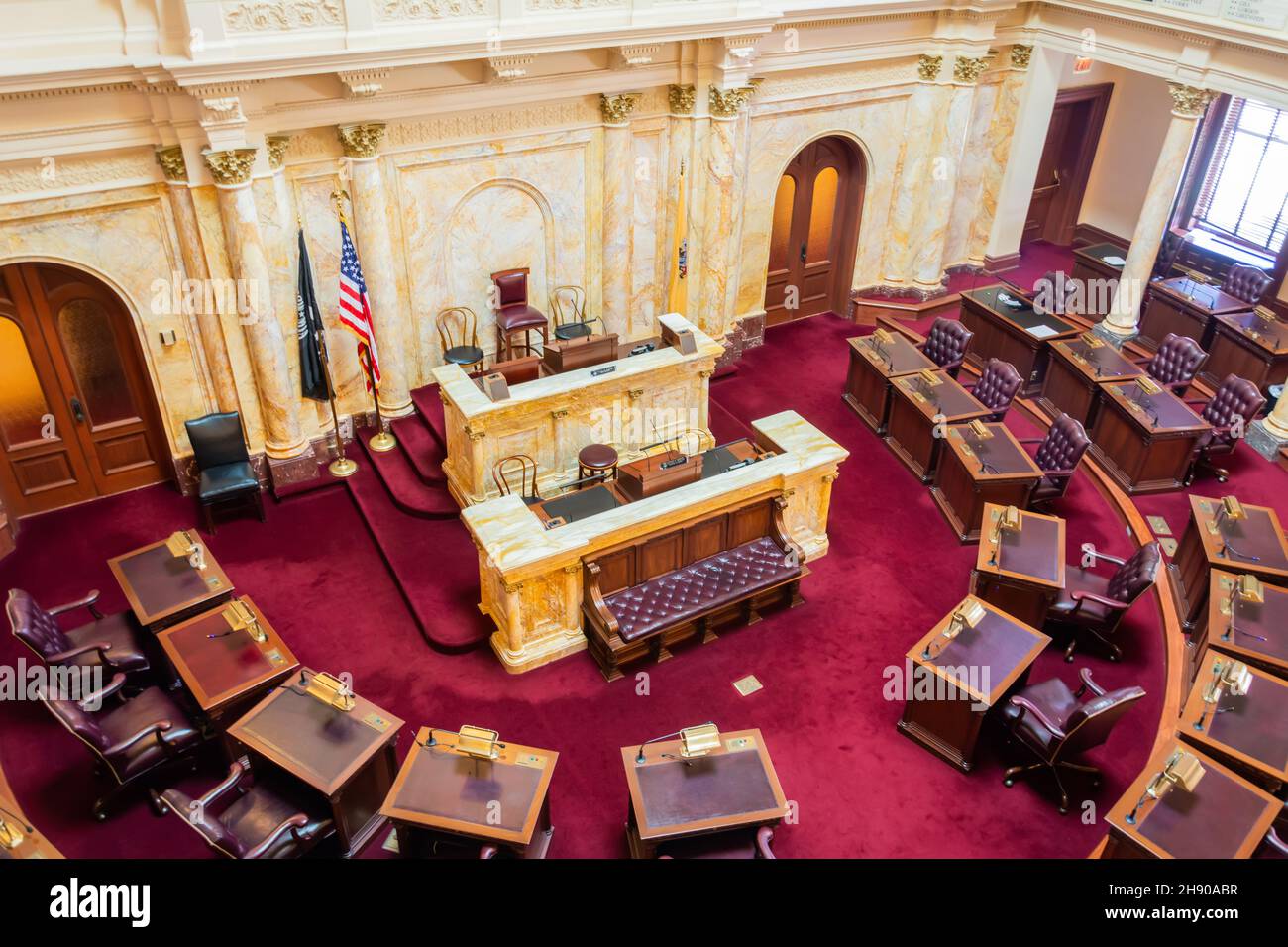 Trenton, New Jersey, United States of America – September 6, 2016. Senate Chamber of New Jersey State House in Trenton, NJ. This is where the state’s Stock Photo
