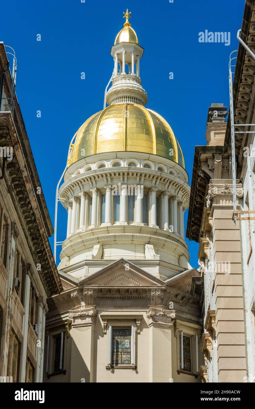 Trenton, New Jersey, United States of America – September 6, 2016. The gilded dome of New Jersey State House building in Trenton, NJ. The dome is made Stock Photo